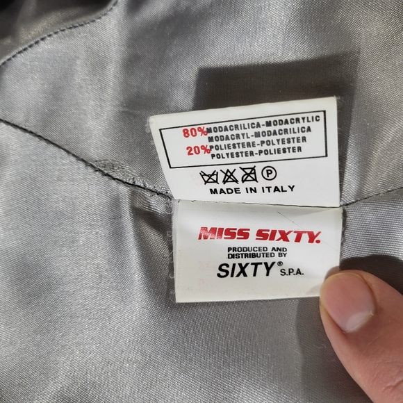 MISS SIXTY Made in Italy Fitted Faux Fur Coat Mid-Length Jacket Snap Gray Size M - Picture 11 of 16